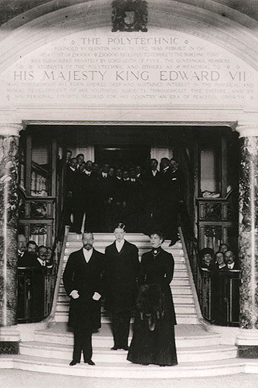 King George V, Queen Mary and the Prince of Wales at the official opening of the new Polytechnic building on 11 March 1912.

(Reproduced by kind permission of the University of Westminster Archive Services)